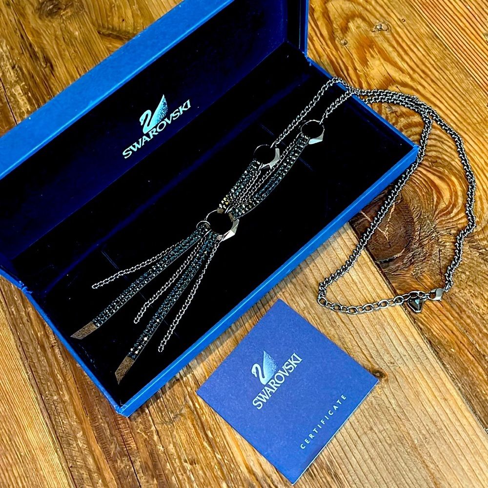 Swarovski Crystal Leather Crystal Fringe Necklace